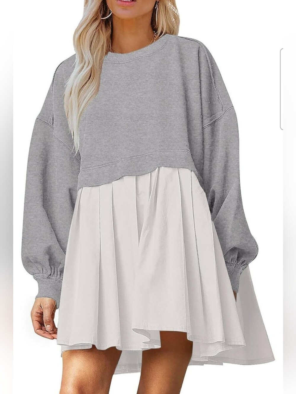 Layered Sweatshirt Dress Pleated Shirttail Hem Grey Twofer Sz S NWT
